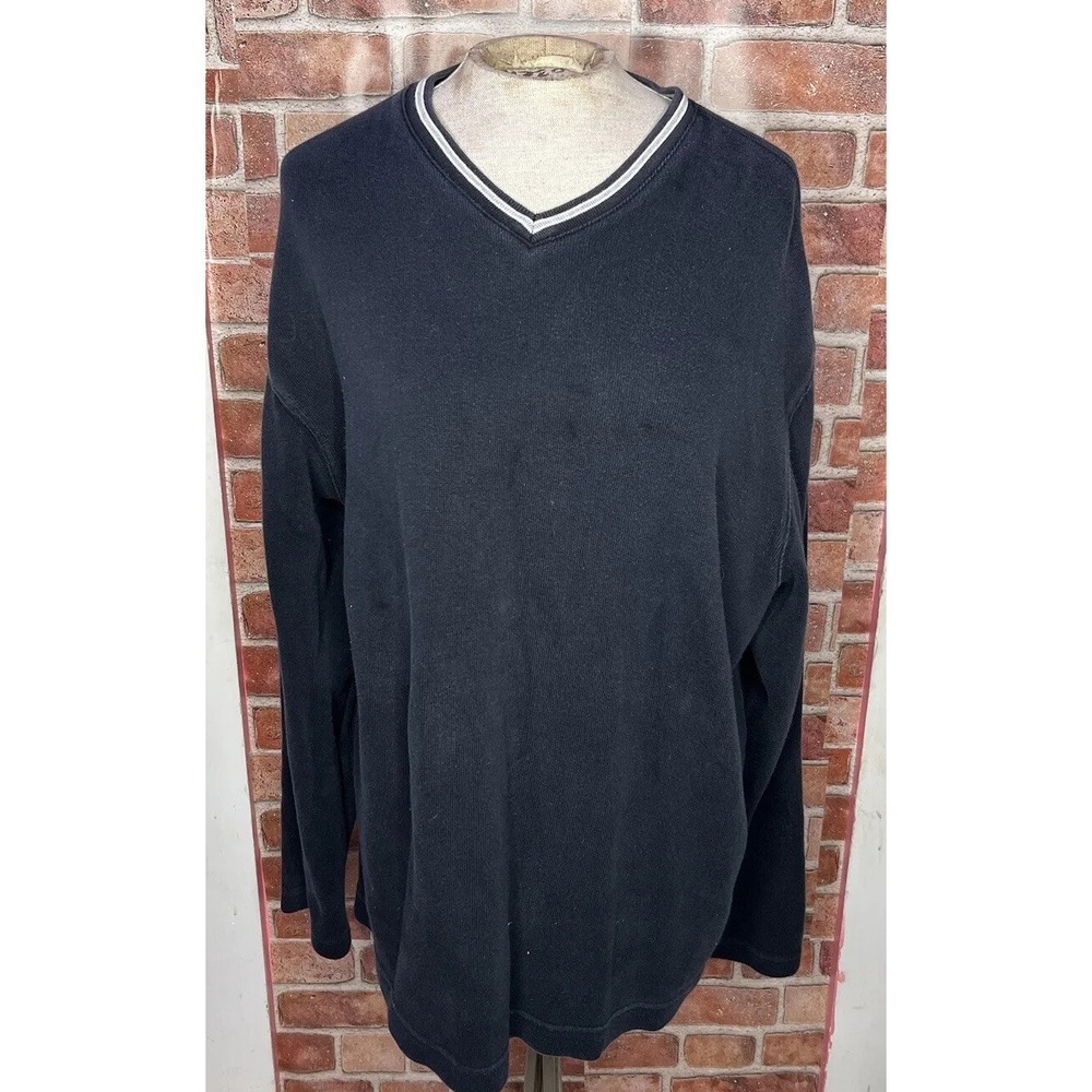 Old Navy XL Long Slv Oversized‎ Hip /Knee Length Sweater Navy Blue W/ White Trim